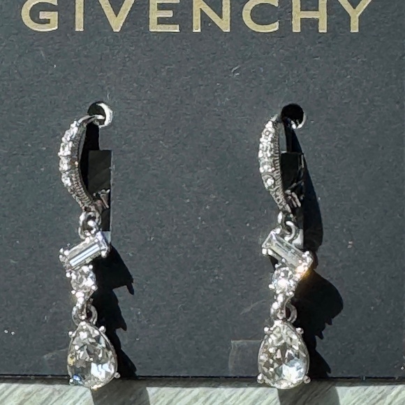 NWoT Givenchy Silver Crystal Drop Pierced Ear Earrings - Picture 4 of 4
